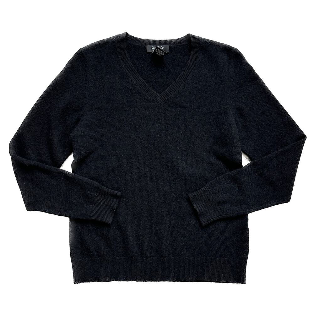 Lord & Taylor Black Cashmere V-Neck Long Sleeve Sweater Top Size M